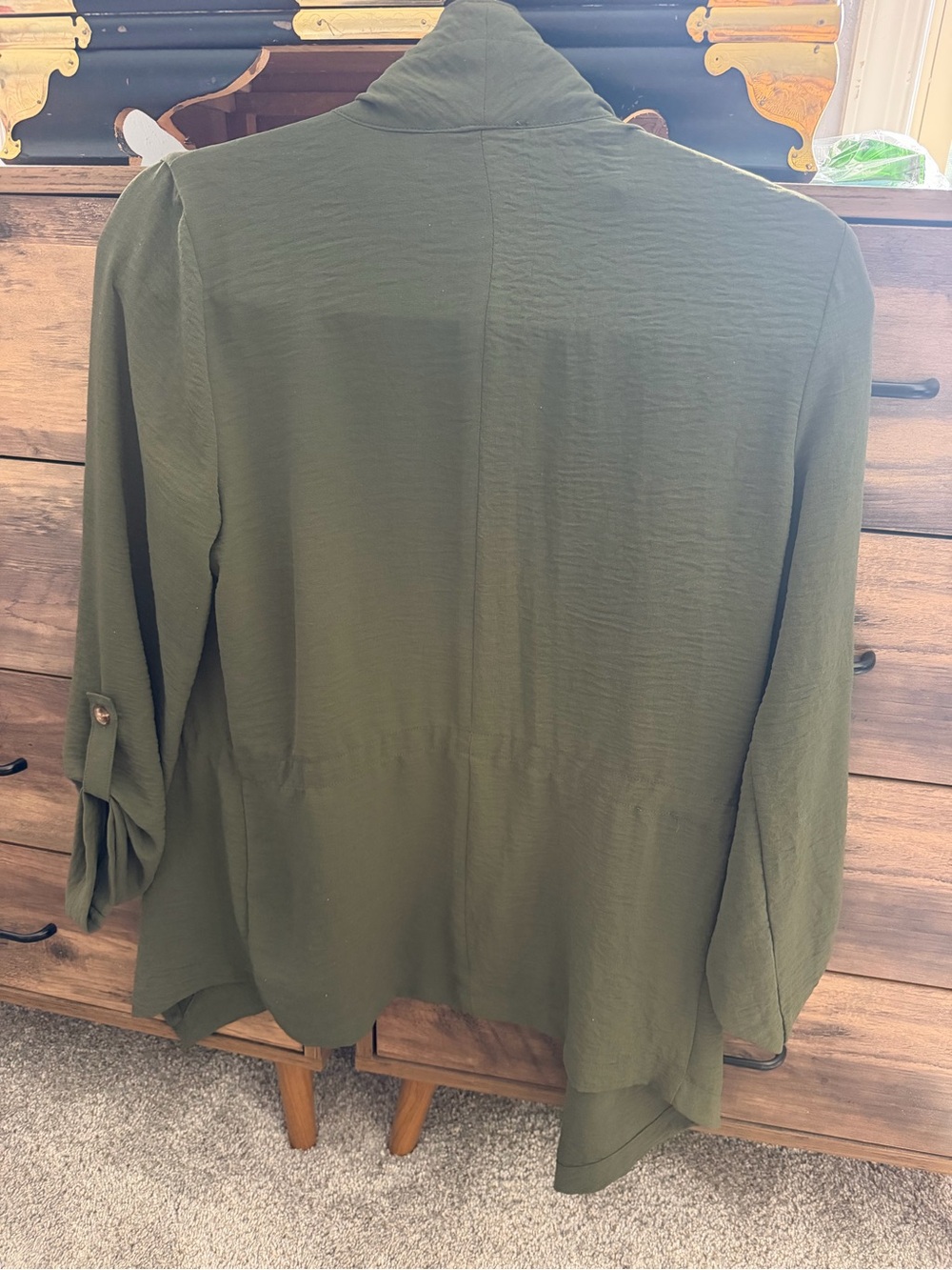 Fall Olive Open-Front Draped Jacket - Picture 2 of 2